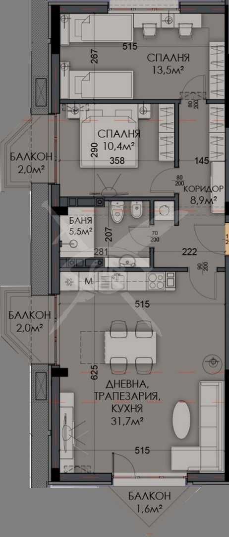 Тристаен апартамент в Варна, Виница - 109 кв.м за 1276 €/кв.м - Снимка #1