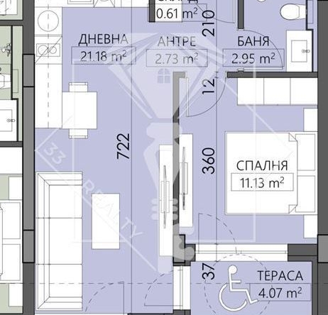 Двустаен апартамент в Пловдив, Младежки Хълм - 59 кв.м за 1605 €/кв.м - Снимка #1