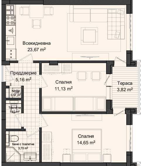 Тристаен апартамент в Пловдив, Гагарин - 91 кв.м за 1050 €/кв.м - Снимка #1