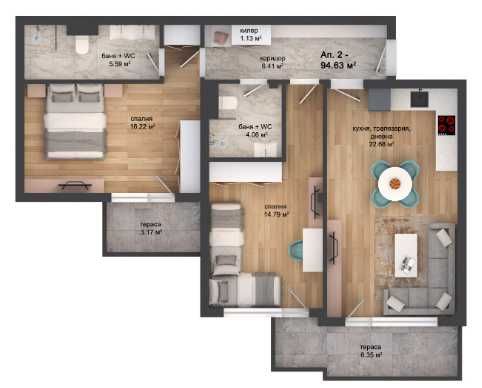 Тристаен апартамент в Пловдив, Кършияка - 112 кв.м за 992 €/кв.м - Снимка #1