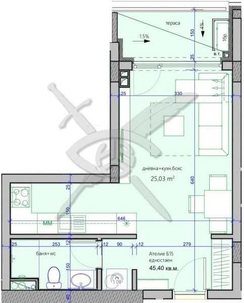 Едностаен апартамент в Бургас, Меден рудник - зона А - 45 кв.м за 612 €/кв.м - Снимка #1
