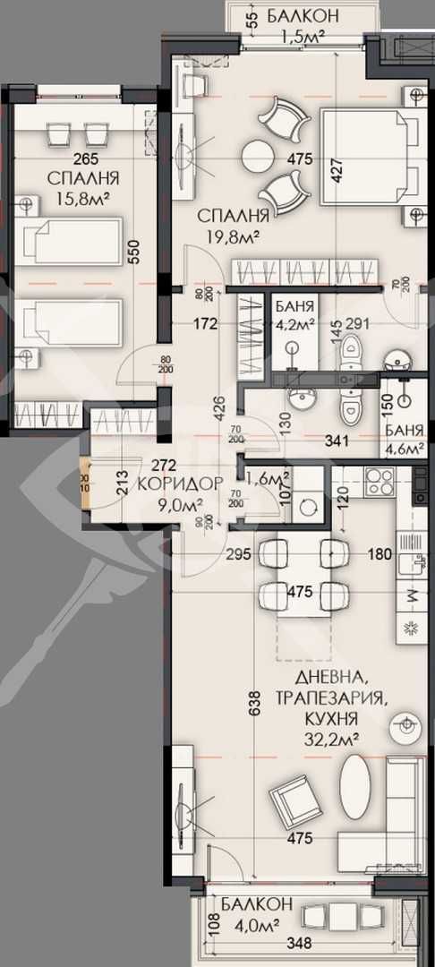 Тристаен апартамент в Варна, Виница - 128 кв.м за 1205 €/кв.м - Снимка #1