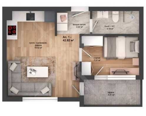 Двустаен апартамент в Пловдив, Захарна фабрика - 43 кв.м за 1605 €/кв.м - Снимка #1