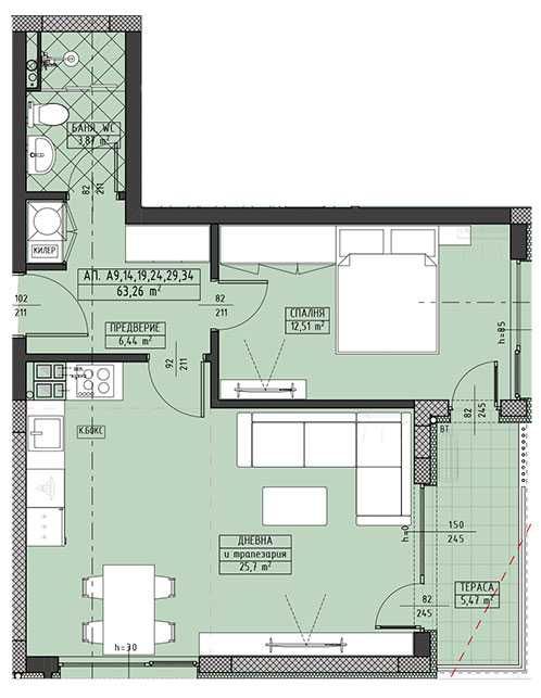 Двустаен апартамент в Пловдив, Христо Смирненски - 74 кв.м за 1149 €/кв.м - Снимка #1