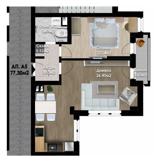 Двустаен апартамент в Пловдив, Кючук Париж - 77 кв.м за 886 €/кв.м - Снимка #1