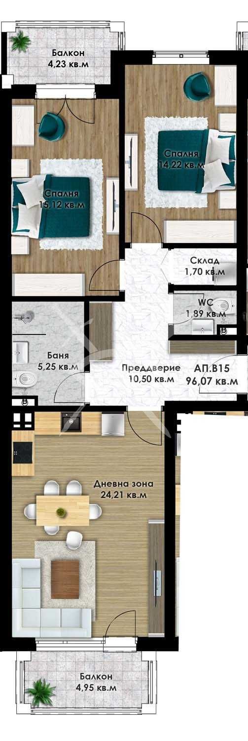 Тристаен апартамент в Пловдив, Остромила - 111 кв.м за 441 €/кв.м - Снимка #1