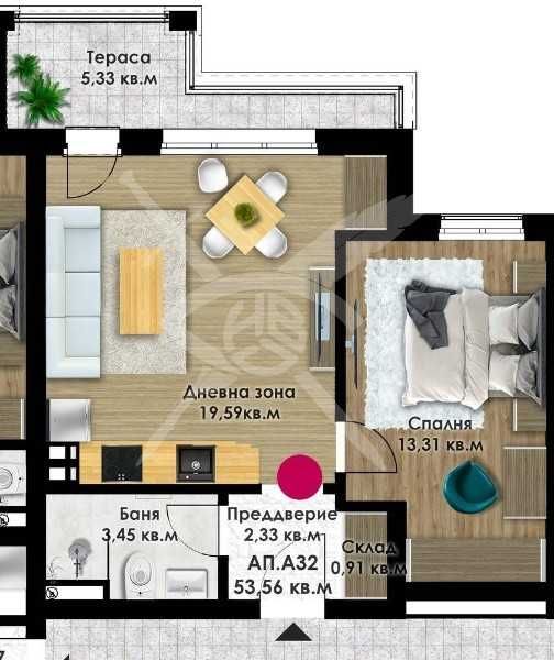 Двустаен апартамент в Пловдив, Коматево - 61 кв.м за 668 €/кв.м - Снимка #1