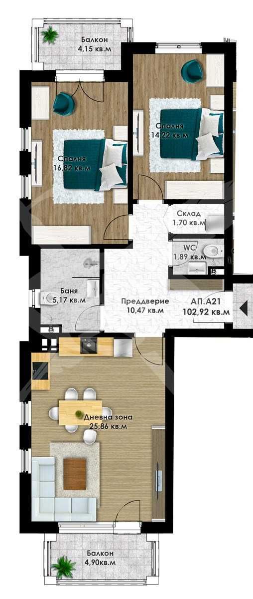 Тристаен апартамент в Пловдив, Остромила - 120 кв.м за 947 €/кв.м - Снимка #1