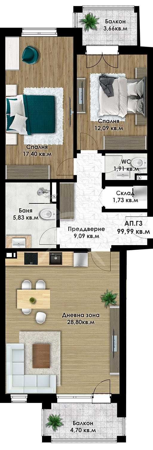Тристаен апартамент в Пловдив, Остромила - 114 кв.м за 854 €/кв.м - Снимка #1