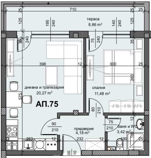 Двустаен апартамент в Пловдив, Център - 70 кв.м за 989 €/кв.м - Снимка #1