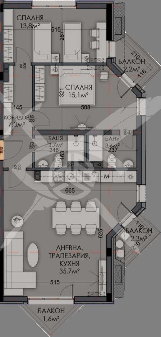 Тристаен апартамент в Варна, Виница - 111 кв.м за 1289 €/кв.м - Снимка #1