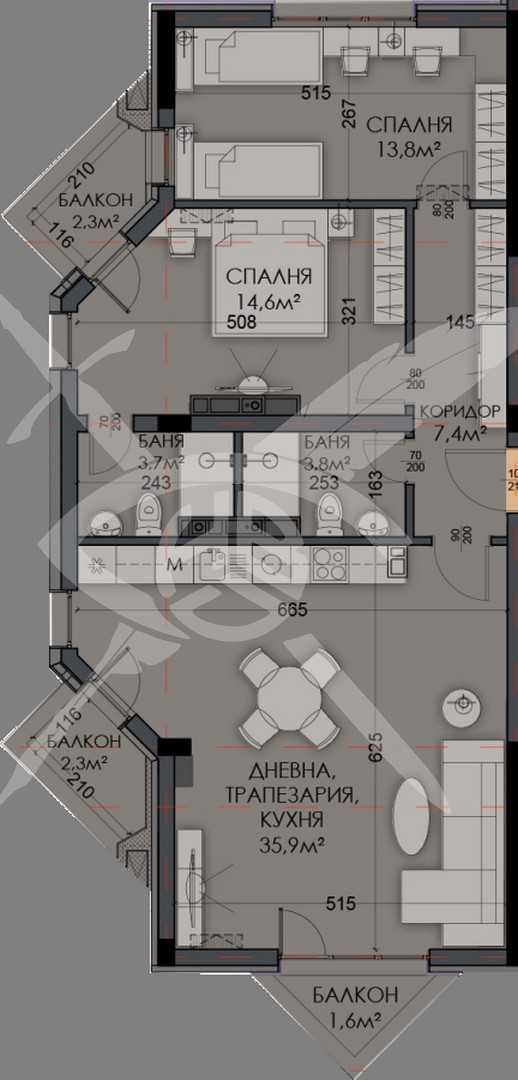 Тристаен апартамент в Варна, Виница - 123 кв.м за 1256 €/кв.м - Снимка #1