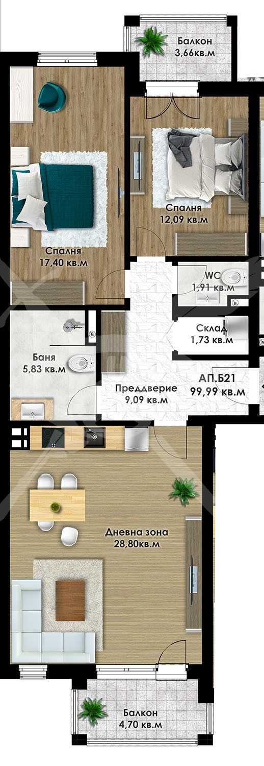 Тристаен апартамент в Пловдив, Остромила - 114 кв.м за 694 €/кв.м - Снимка #1