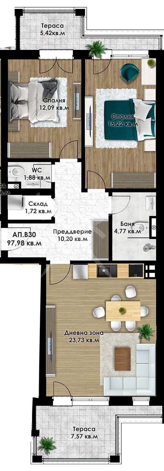 Тристаен апартамент в Пловдив, Остромила - 112 кв.м за 792 €/кв.м - Снимка #1