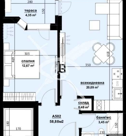 Двустаен апартамент в Бургас, Изгрев - 58 кв.м за 712 €/кв.м - Снимка #1