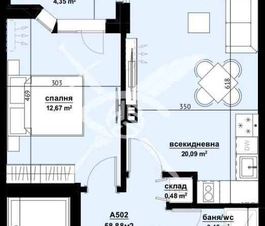 Двустаен апартамент в Бургас, Изгрев - 58 кв.м за 1311 €/кв.м - Снимка #1