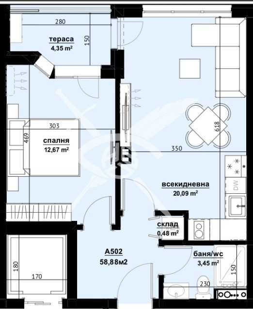 Двустаен апартамент в Бургас, Изгрев - 58 кв.м за 1311 €/кв.м - Снимка #1
