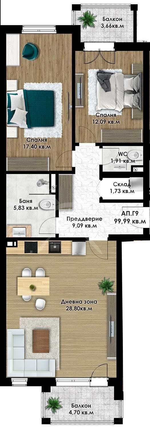 Тристаен апартамент в Пловдив, Остромила - 114 кв.м за 794 €/кв.м - Снимка #1