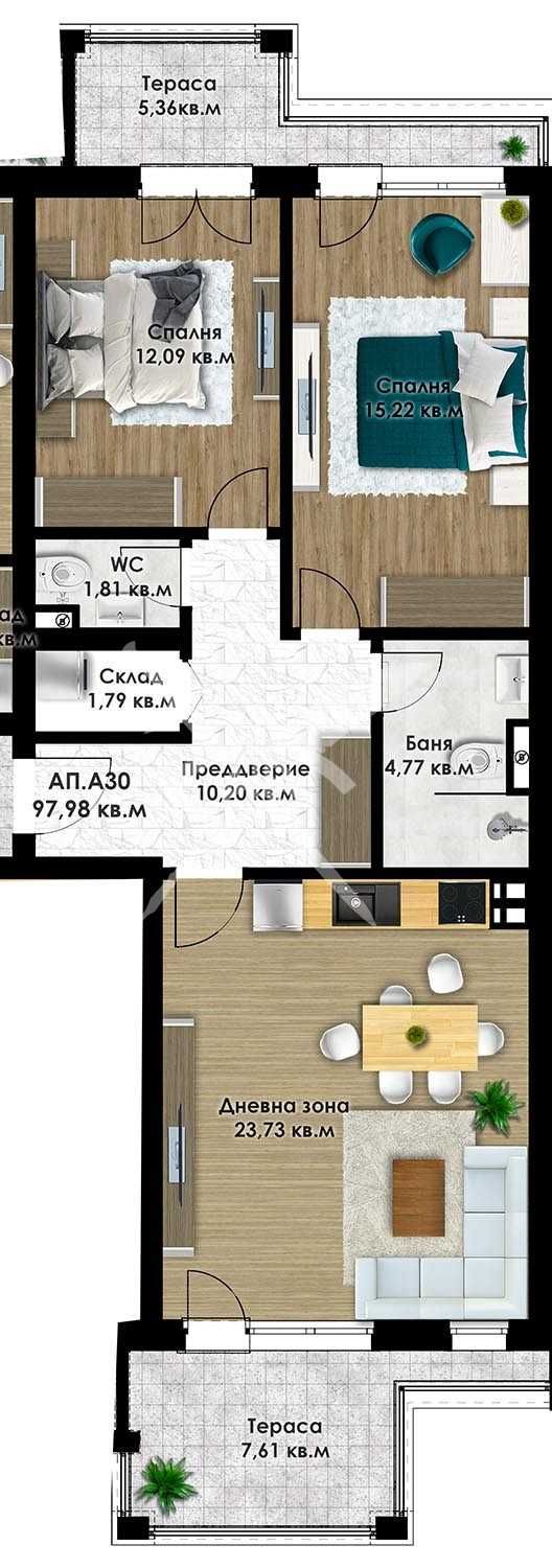 Тристаен апартамент в Пловдив, Остромила - 112 кв.м за 853 €/кв.м - Снимка #1