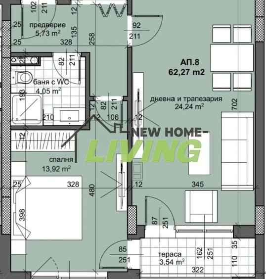 Двустаен апартамент в Пловдив, Тракия - 73 кв.м за 1644 €/кв.м - Снимка #1