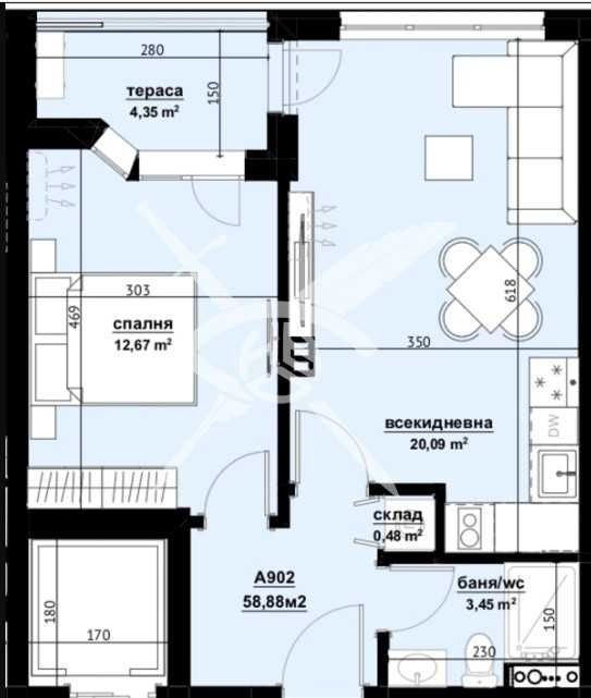 Едностаен апартамент в Бургас, Изгрев - 58 кв.м за 1242 €/кв.м - Снимка #1