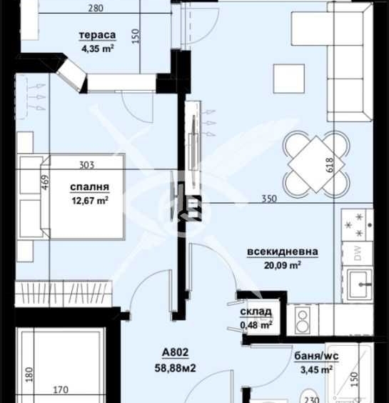 Двустаен апартамент в Бургас, Изгрев - 58 кв.м за 704 €/кв.м - Снимка #1