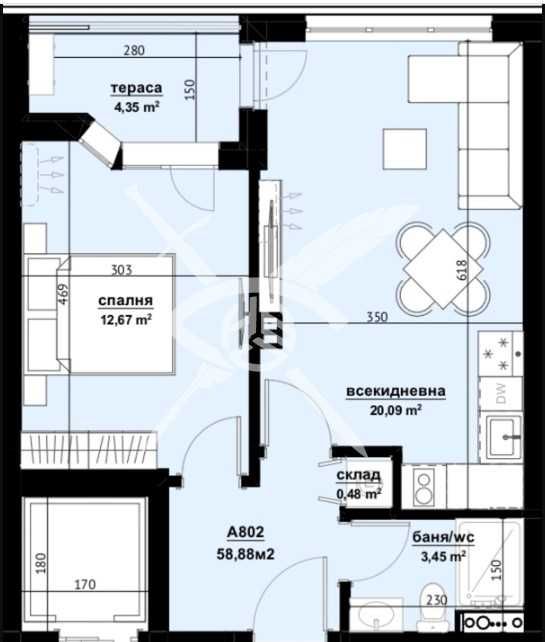 Двустаен апартамент в Бургас, Изгрев - 58 кв.м за 1380 €/кв.м - Снимка #1