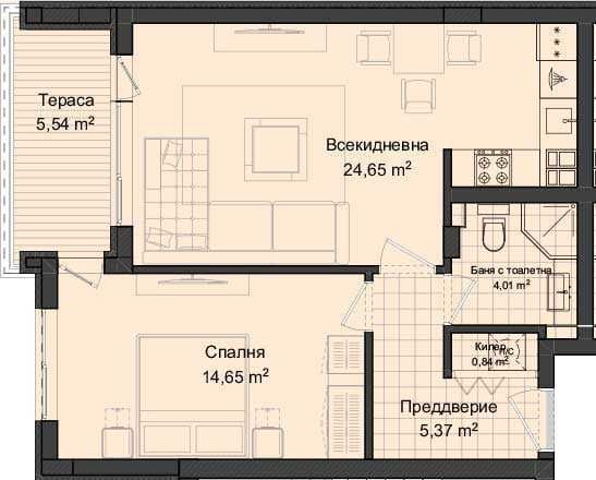 Двустаен апартамент в Пловдив, Гагарин - 72 кв.м за 945 €/кв.м - Снимка #1
