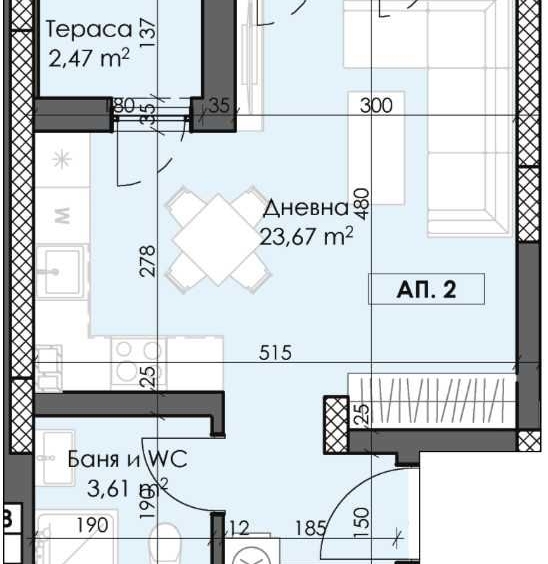 Едностаен апартамент в Пловдив, Тракия - 44 кв.м за 1093 €/кв.м - Снимка #1