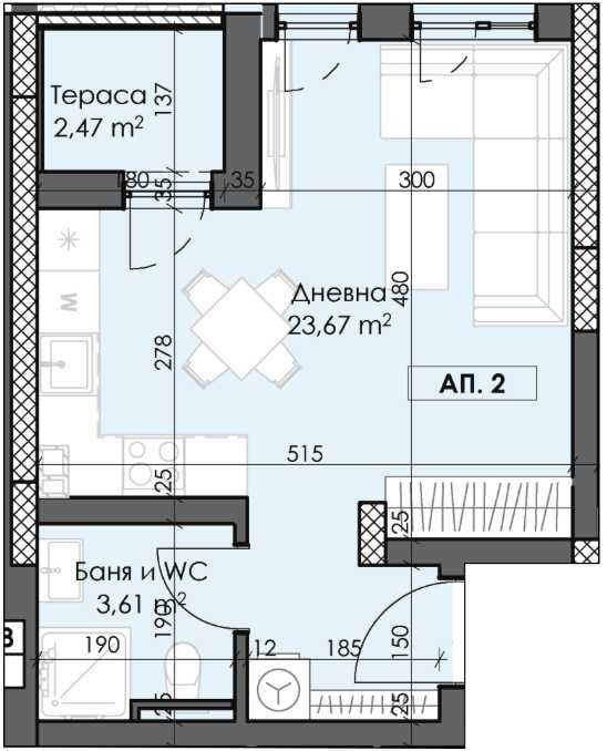 Едностаен апартамент в Пловдив, Тракия - 44 кв.м за 1093 €/кв.м - Снимка #1