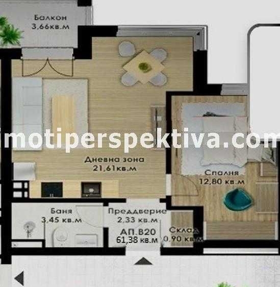 Двустаен апартамент в Пловдив, Кючук Париж - 61 кв.м за 1197 €/кв.м - Снимка #1