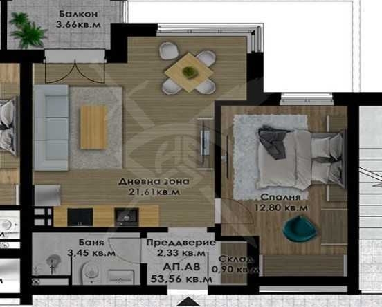 Двустаен апартамент в Пловдив, Остромила - 61 кв.м за 1000 €/кв.м - Снимка #1