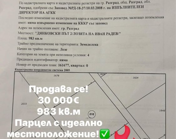 Парцел в Разград, Варош - 983 кв.м за 16 €/кв.м - Снимка #1