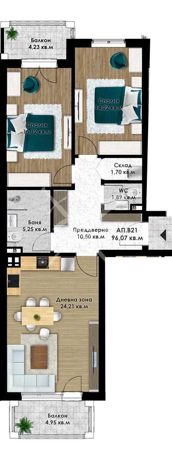 Тристаен апартамент в Пловдив, Остромила - 111 кв.м за 945 €/кв.м - Снимка #1