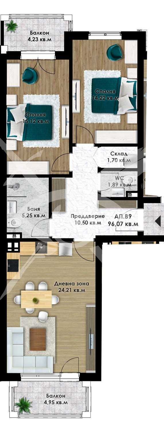 Тристаен апартамент в Пловдив, Остромила - 111 кв.м за 482 €/кв.м - Снимка #1