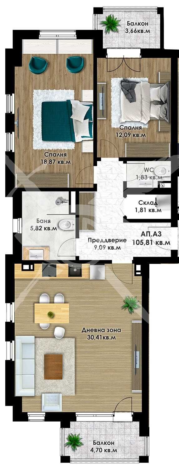 Тристаен апартамент в Пловдив, Остромила - 121 кв.м за 852 €/кв.м - Снимка #1