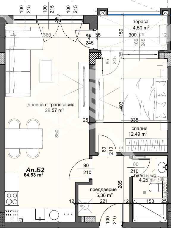 Двустаен апартамент в Пловдив, Тракия - 80 кв.м за 1393 €/кв.м - Снимка #1