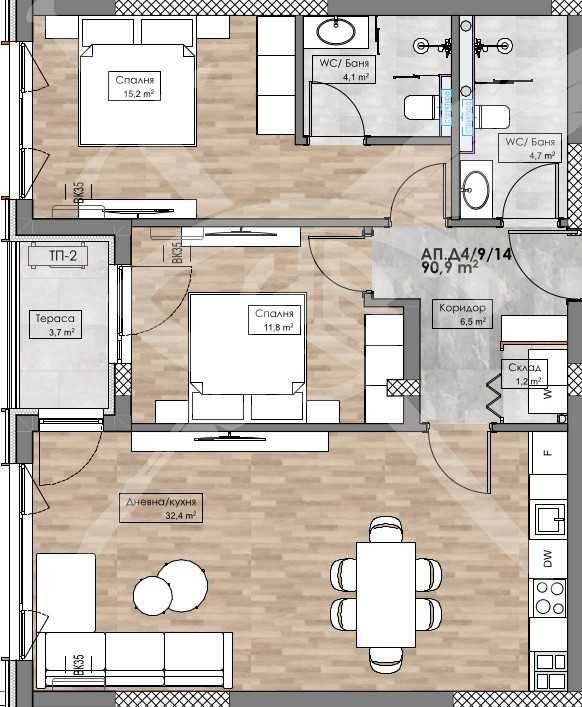 Тристаен апартамент в Пловдив, Кършияка - 102 кв.м за 1087 €/кв.м - Снимка #1