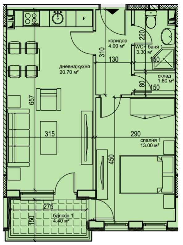 Двустаен апартамент в Пловдив, Кършияка - 63 кв.м за 1037 €/кв.м - Снимка #1