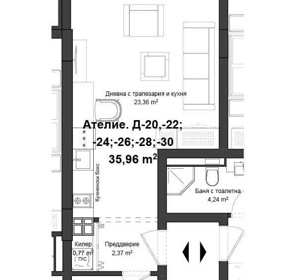 Едностаен апартамент в Пловдив, Гагарин - 43 кв.м за 990 €/кв.м - Снимка #1