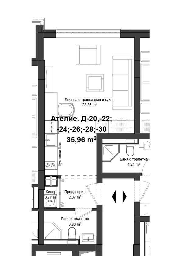 Едностаен апартамент в Пловдив, Гагарин - 43 кв.м за 990 €/кв.м - Снимка #1