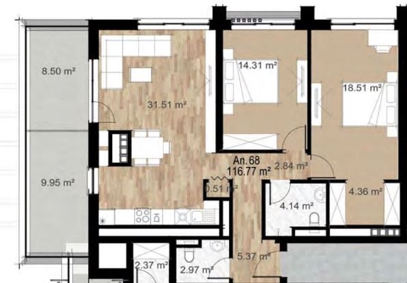 Тристаен апартамент в София, Зона Б-5 - 141 кв.м за 2057 €/кв.м - Снимка #1