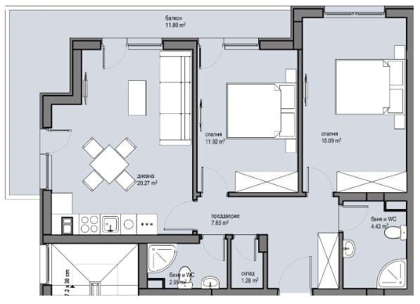 Тристаен апартамент в София, Красна поляна 1 - 111 кв.м за 1226 €/кв.м - Снимка #1