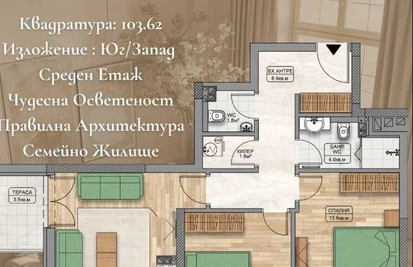 Тристаен апартамент в Пловдив, Захарна фабрика - 103 кв.м за 741 €/кв.м - Снимка #1