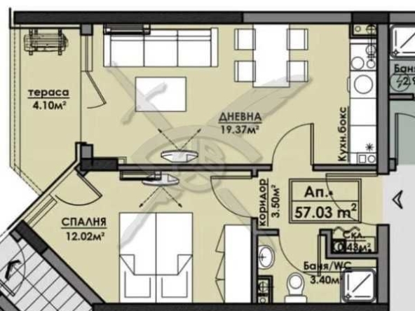 Двустаен апартамент в Бургас, Славейков - 57 кв.м за 984 €/кв.м - Снимка #1