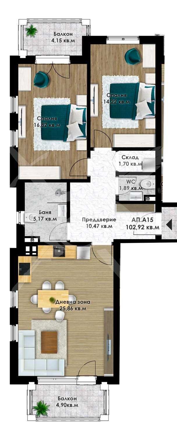 Тристаен апартамент в Пловдив, Остромила - 120 кв.м за 947 €/кв.м - Снимка #1