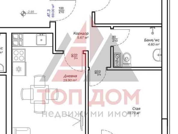 Тристаен апартамент в Варна, м-т Пчелина - 69 кв.м за 1305 €/кв.м - Снимка #1