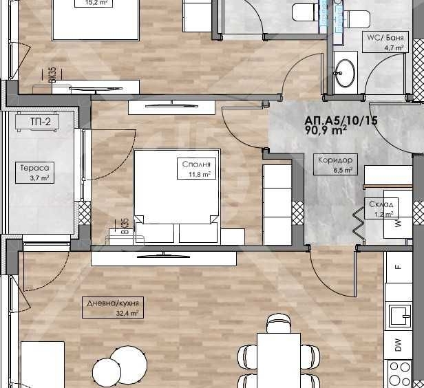 Тристаен апартамент в Пловдив, Кършияка - 106 кв.м за 1088 €/кв.м - Снимка #1