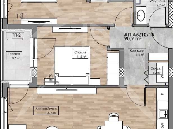 Тристаен апартамент в Пловдив, Кършияка - 106 кв.м за 1088 €/кв.м - Снимка #1