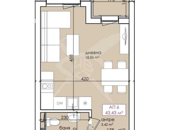 Едностаен апартамент в Созопол - 43 кв.м за 1419 €/кв.м - Снимка #1